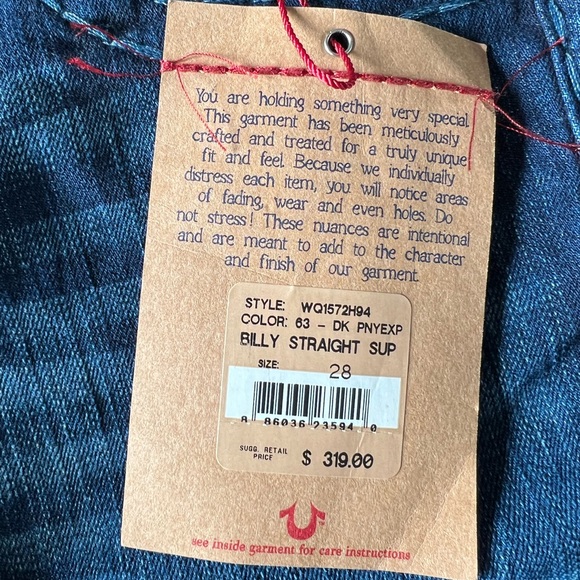 Brand New True Religion Billy Straight Sup Style WQ1572H94, Size 28 - Picture 5 of 8